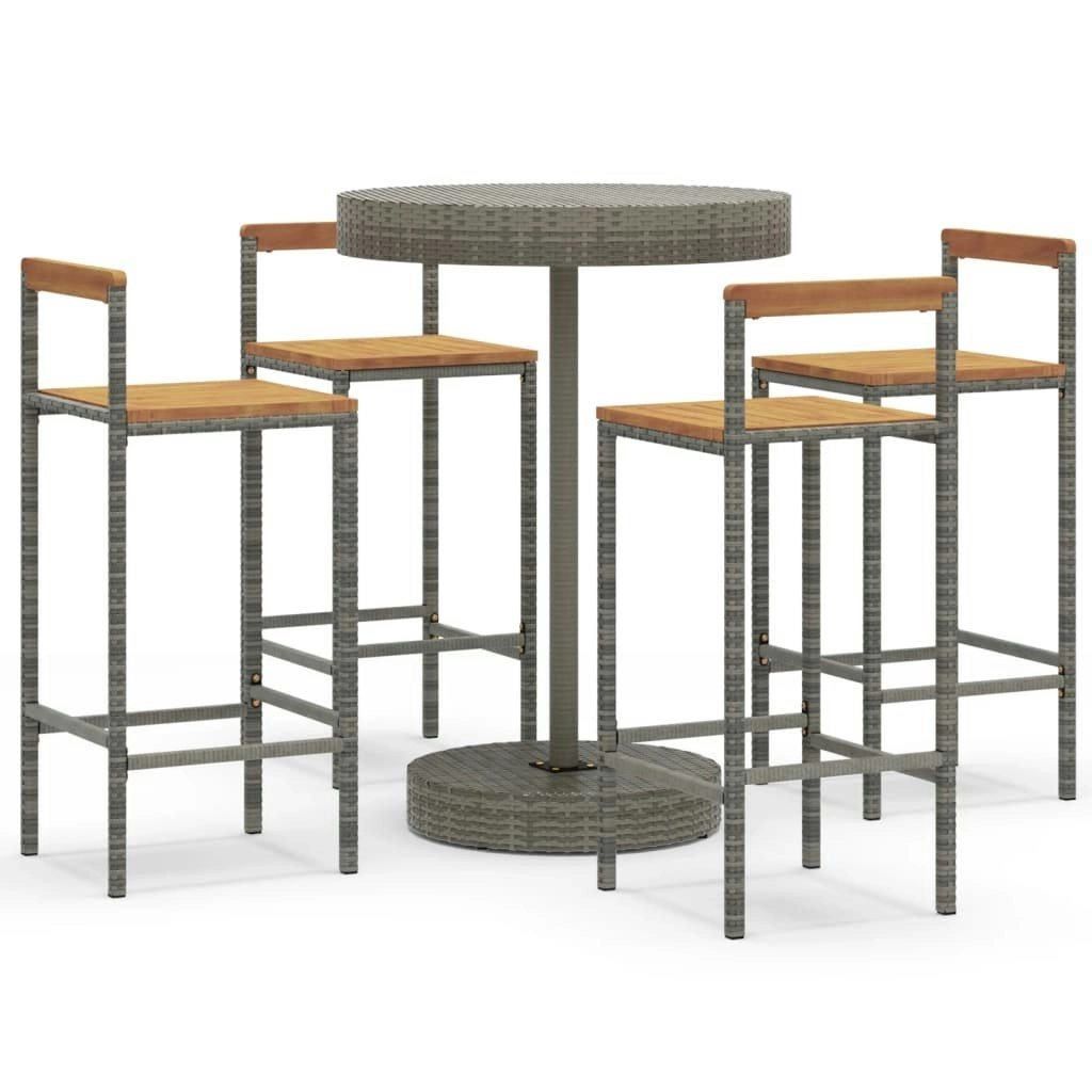 5 Piece Garden Bar Set Grey Poly Rattan&Solid Wood Acacia 3187721