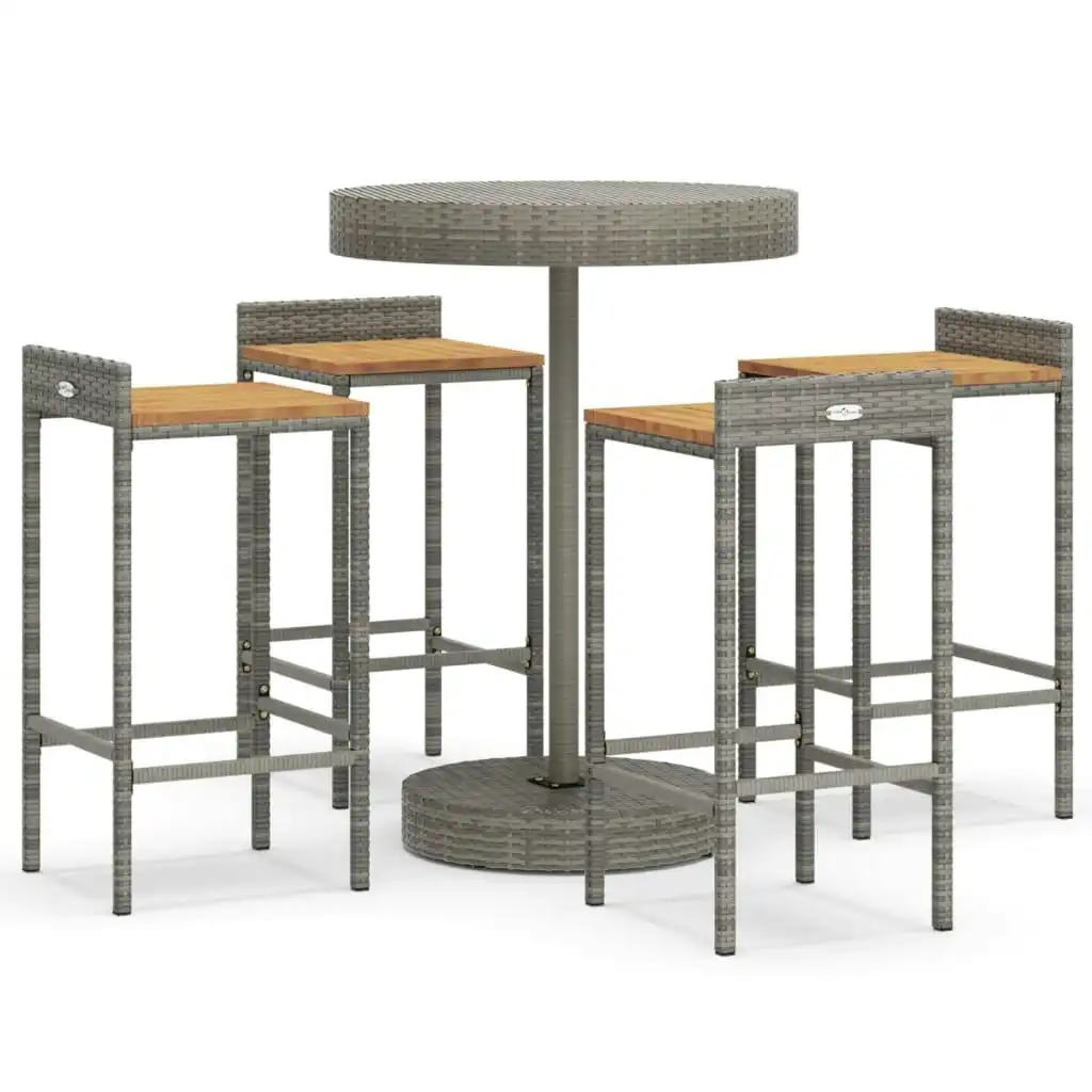 5 Piece Garden Bar Set Grey Poly Rattan&Solid Wood Acacia 3187717