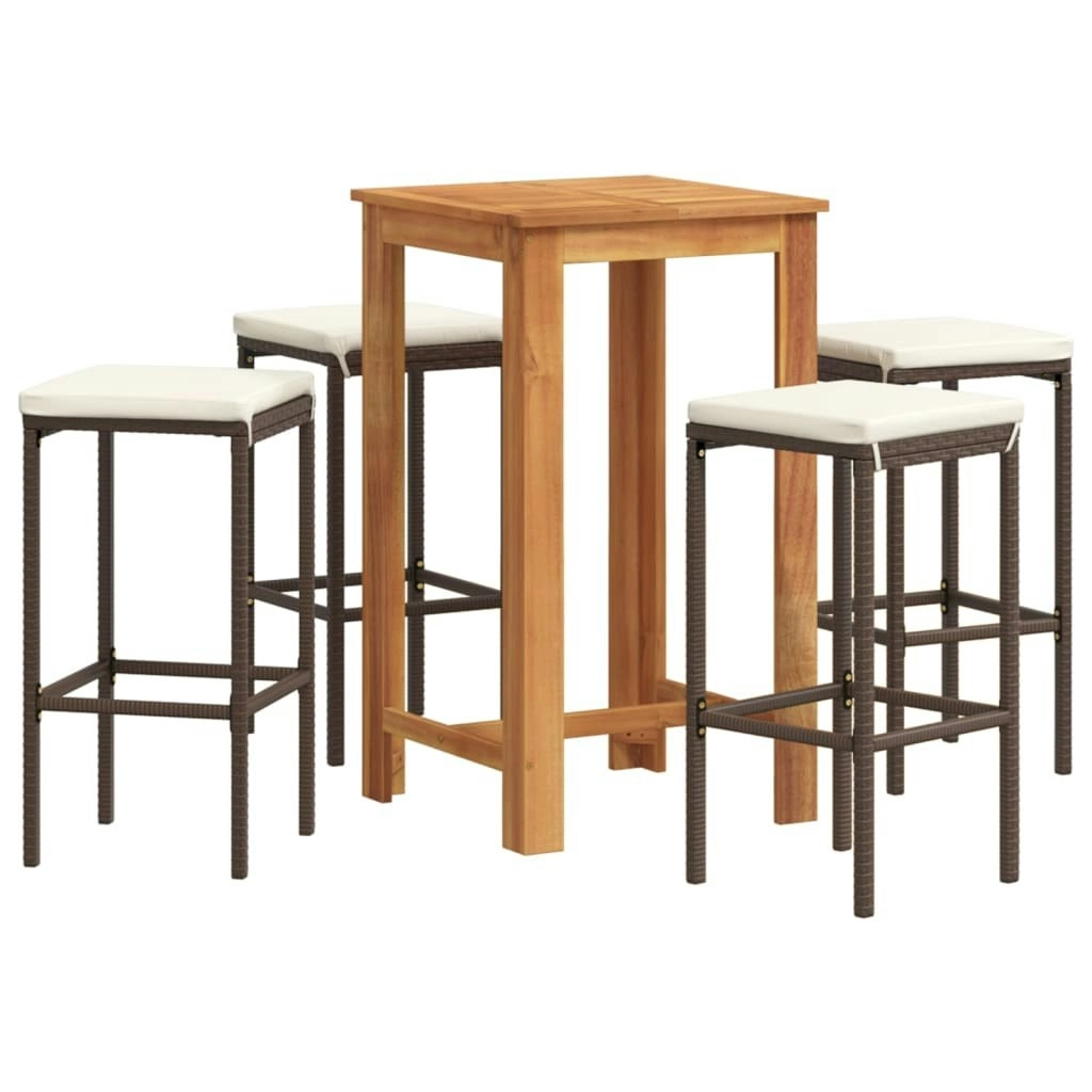 5 Piece Garden Bar Set Brown Solid Wood Acacia and Poly Rattan 3295269