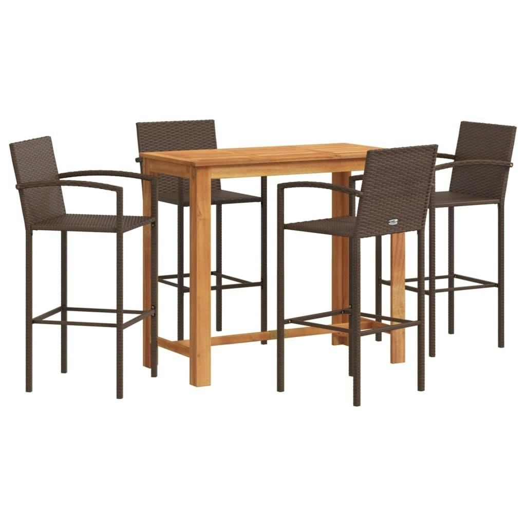 5 Piece Garden Bar Set Brown Solid Wood Acacia and Poly Rattan 3295288