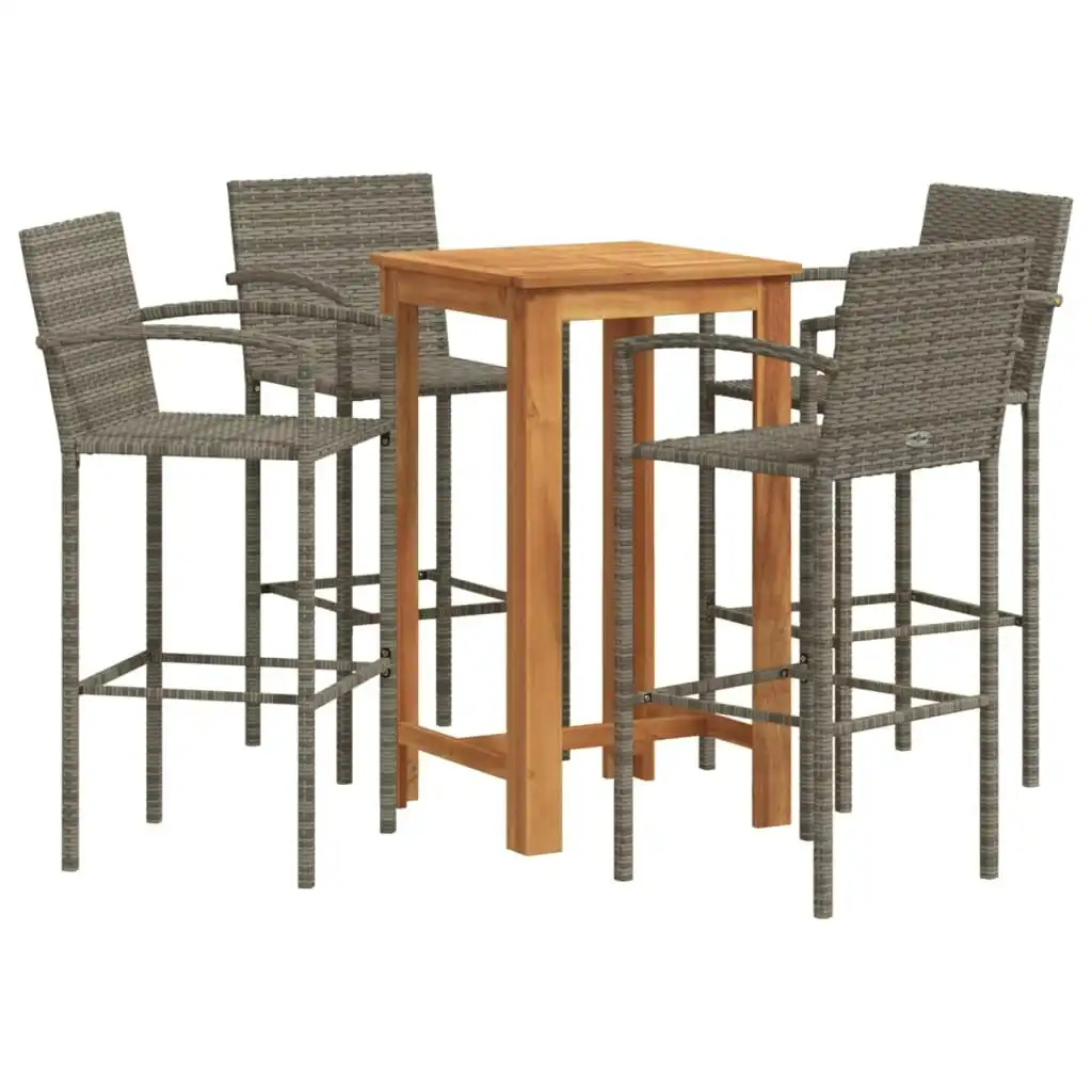 5 Piece Garden Bar Set Grey Solid Wood Acacia and Poly Rattan 3295277