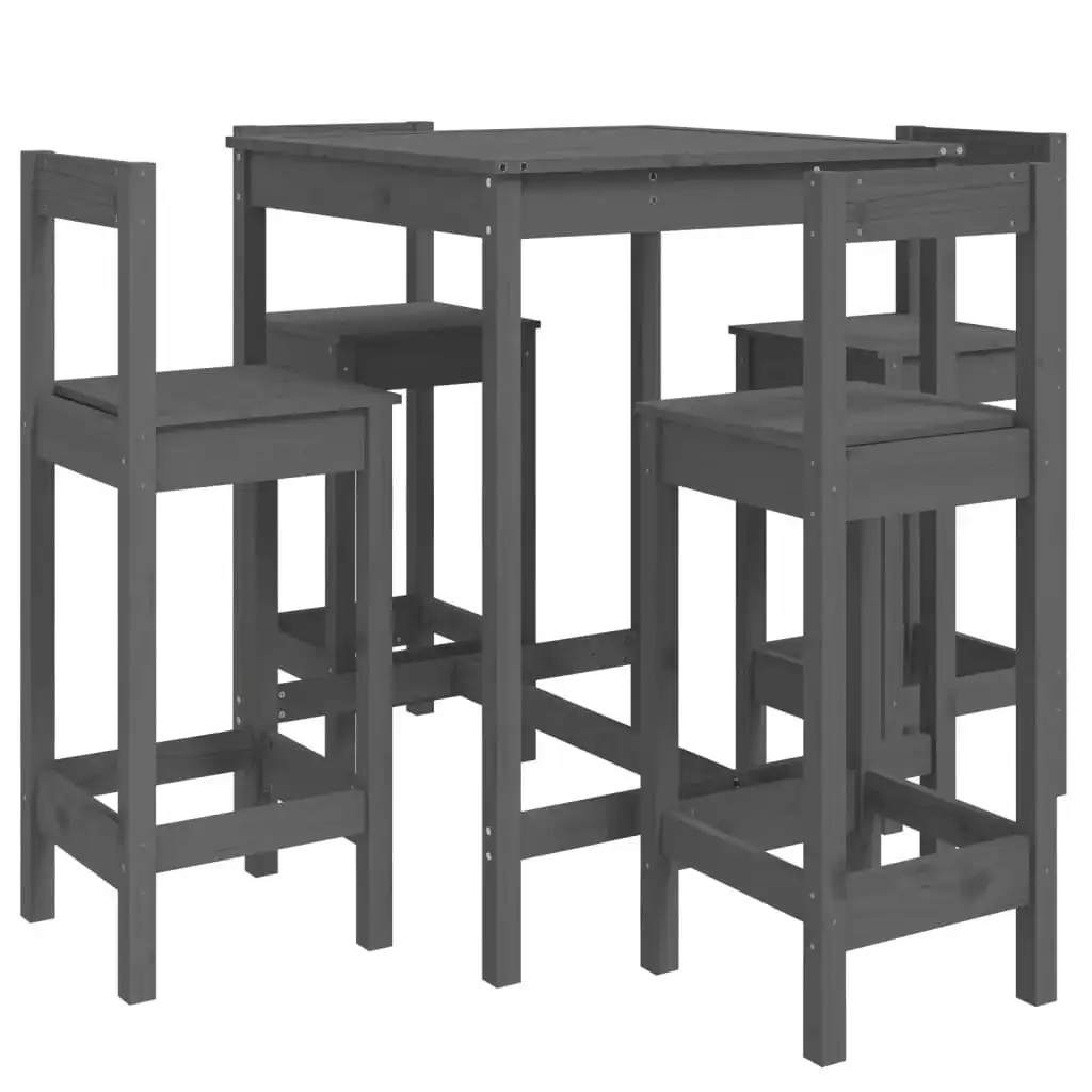 5 Piece Garden Bar Set Grey Solid Wood Pine 3154742