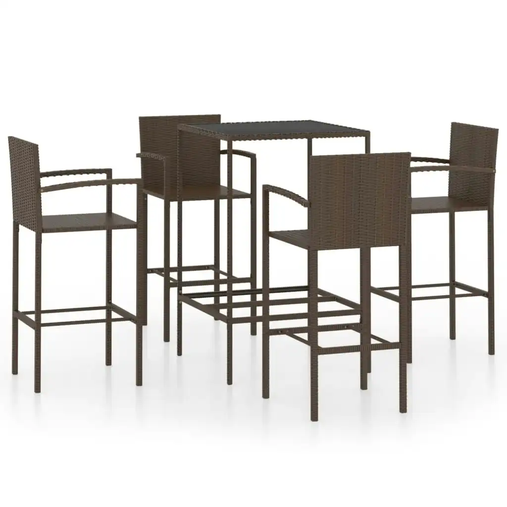 5 Piece Garden Bar Set Poly Rattan Brown 3064839