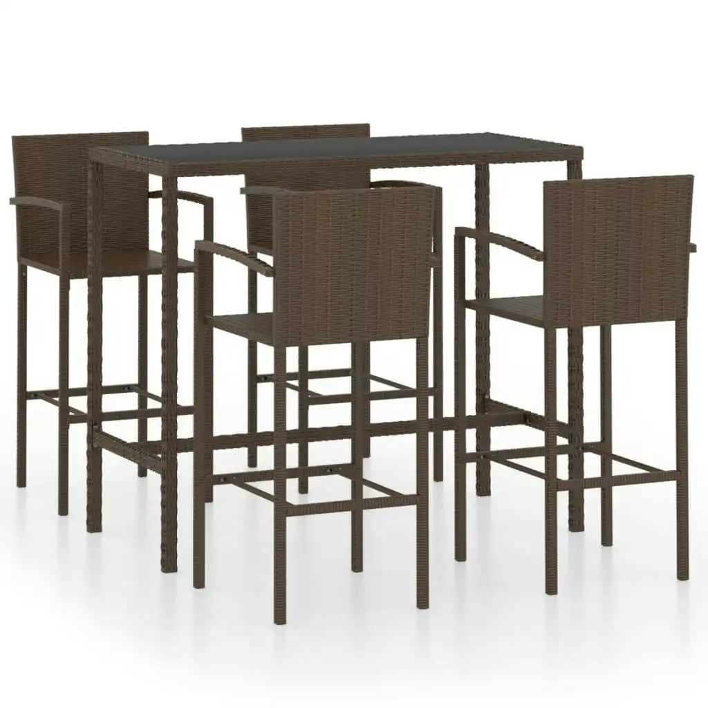 5 Piece Garden Bar Set Poly Rattan Brown 3064842