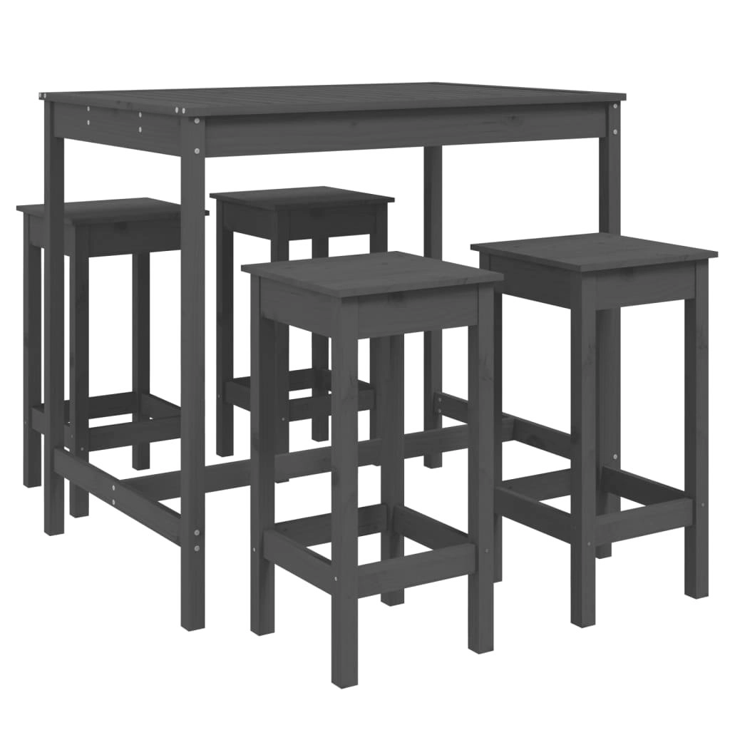 5 Piece Garden Bar Set Grey Solid Wood Pine 3154747