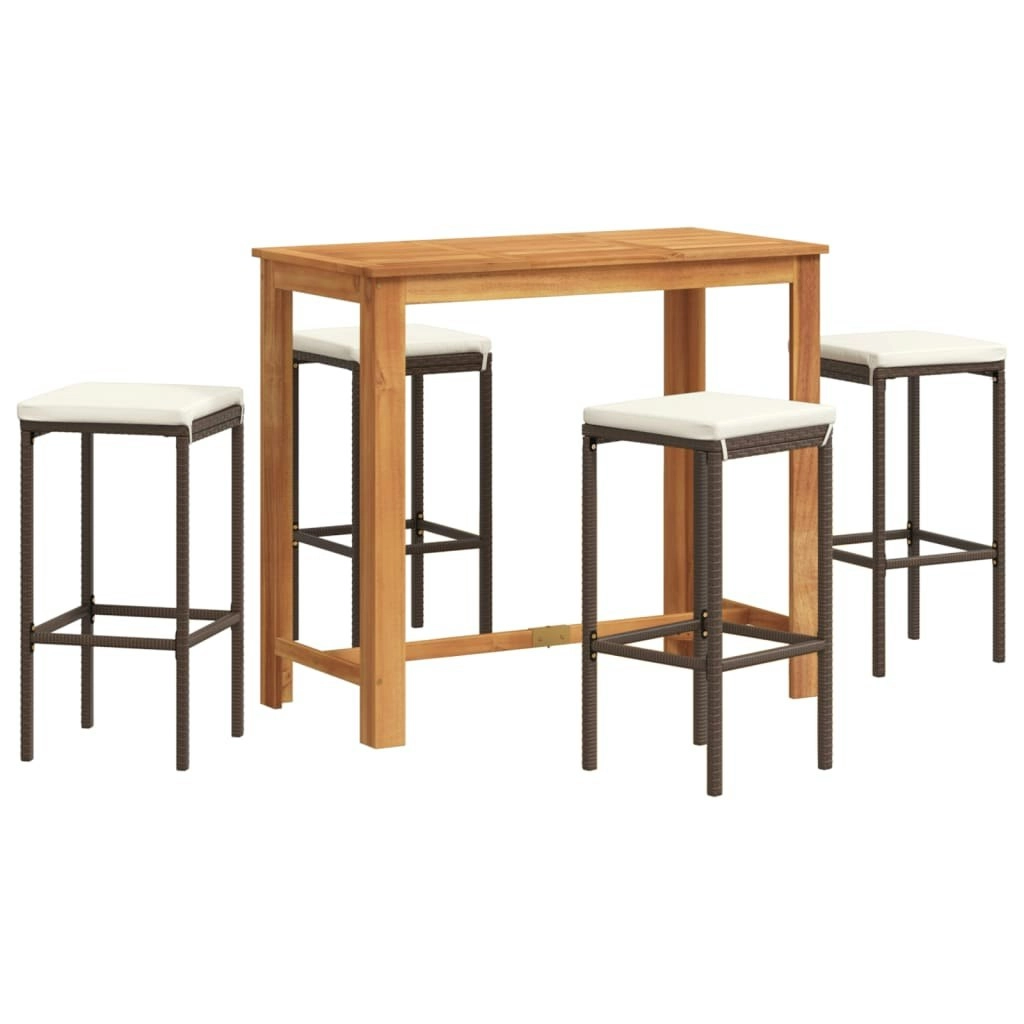 5 Piece Garden Bar Set Brown Solid Wood Acacia and Poly Rattan 3295282