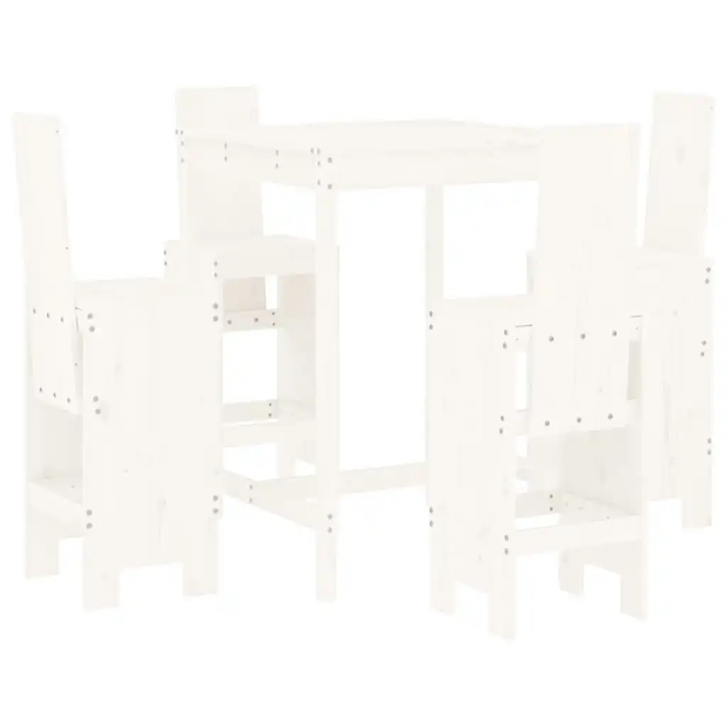 5 Piece Garden Bar Set White Solid Wood Pine 3157770