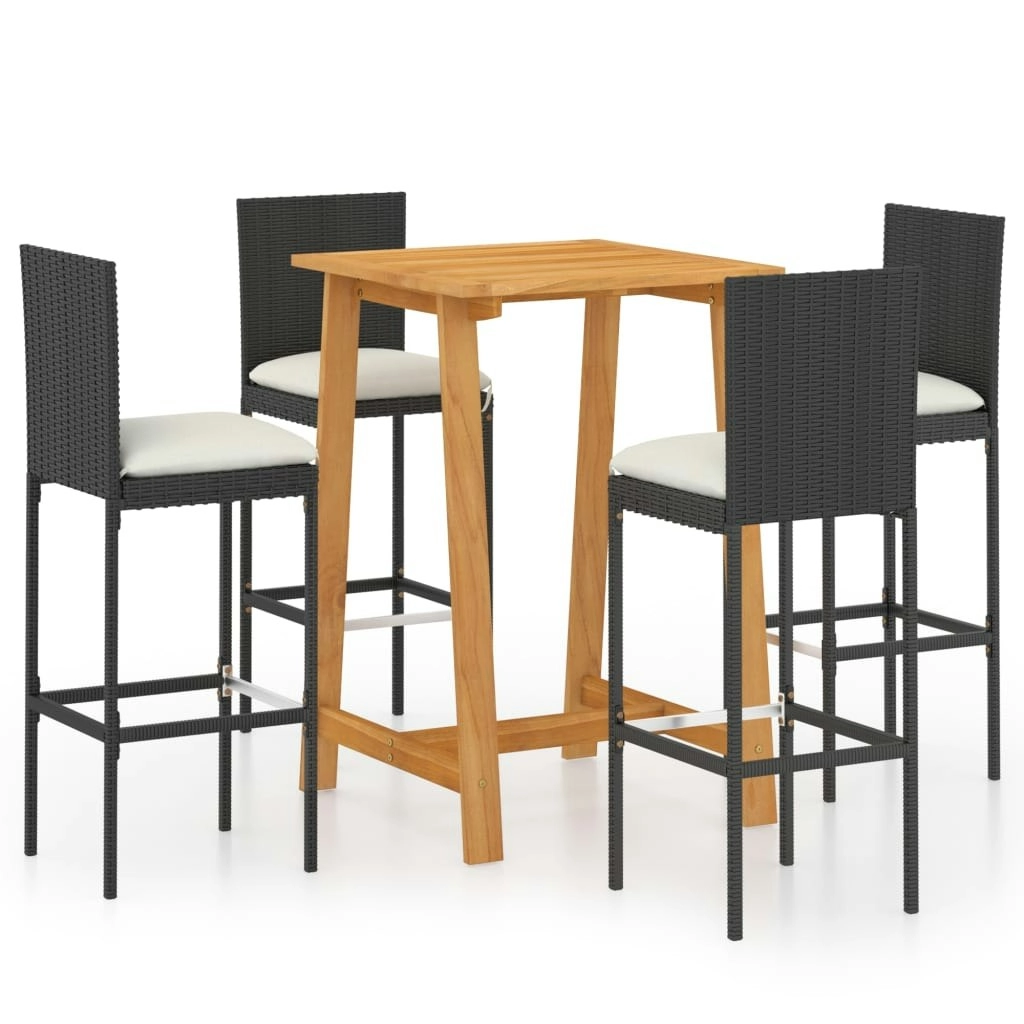 5 Piece Garden Bar Set with Cushions Black 3067944