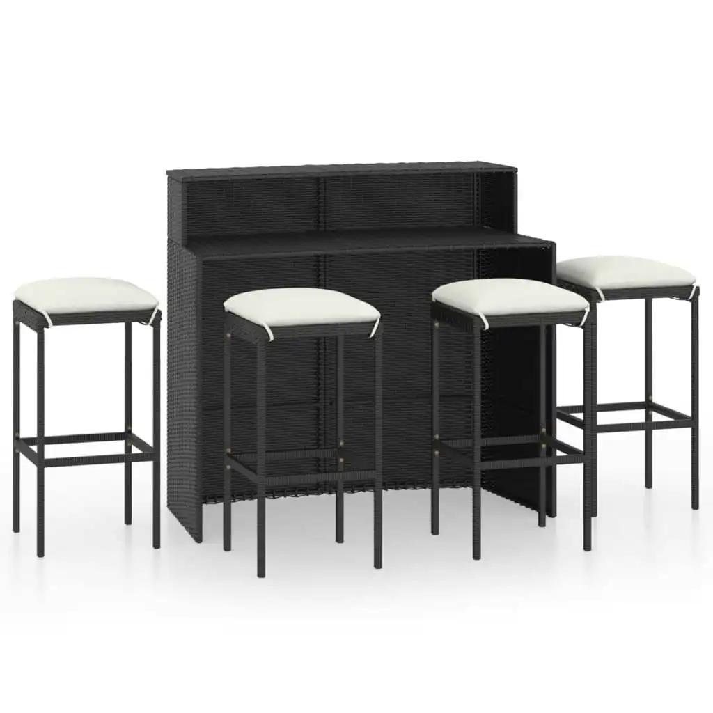 5 Piece Garden Bar Set with Cushions Black 3064879