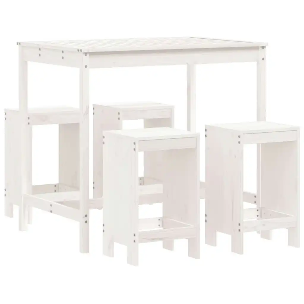 5 Piece Garden Bar Set White Solid Wood Pine 3157746