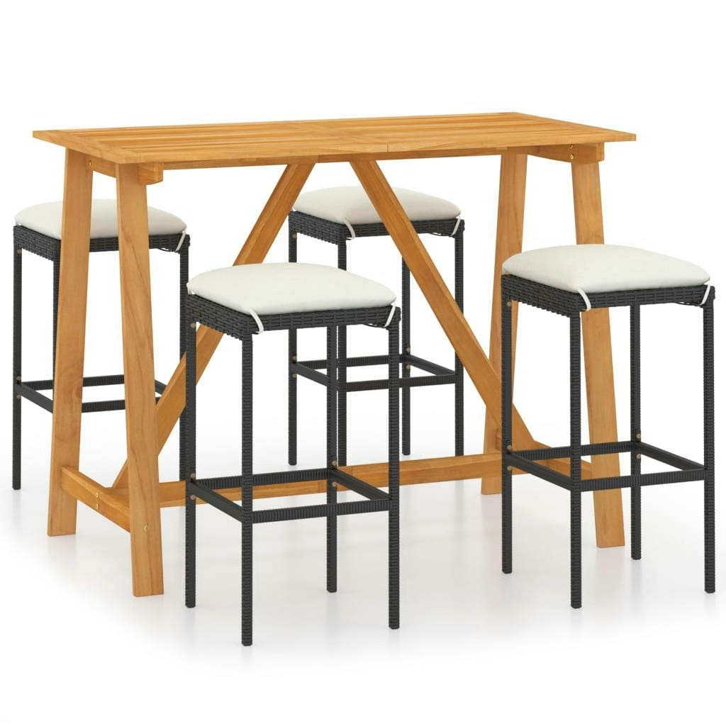 5 Piece Garden Bar Set with Cushions Black 3067963