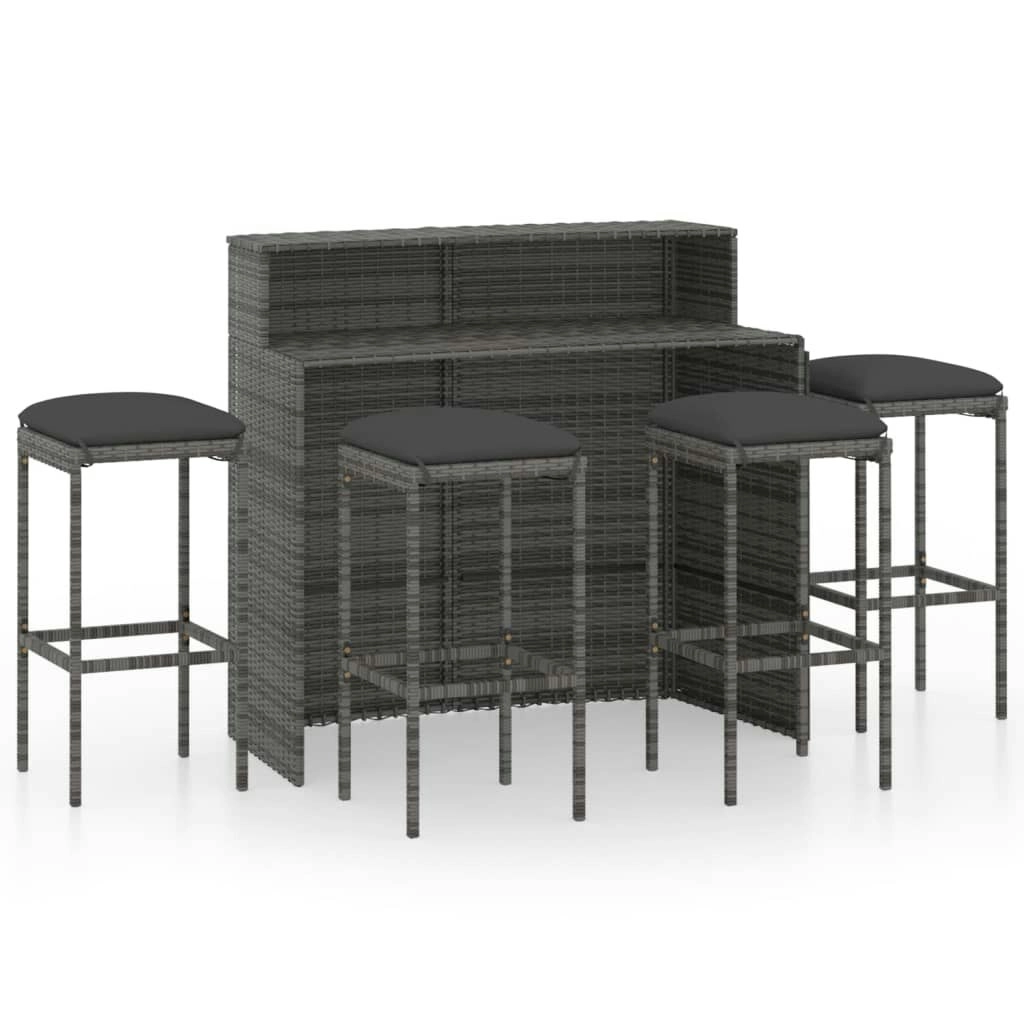 5 Piece Garden Bar Set with Cushions Grey 3064880