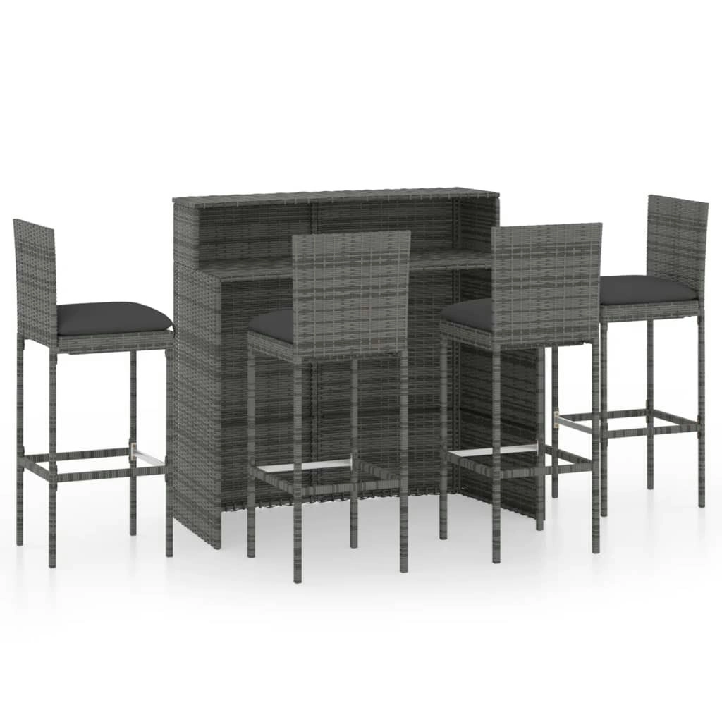 5 Piece Garden Bar Set with Cushions Grey 3064884