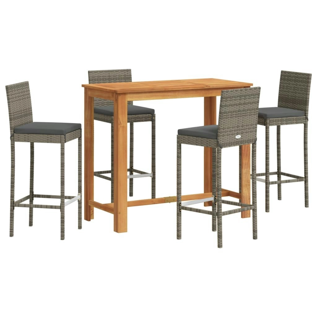 5 Piece Garden Bar Set Grey Solid Wood Acacia and Poly Rattan 3295279