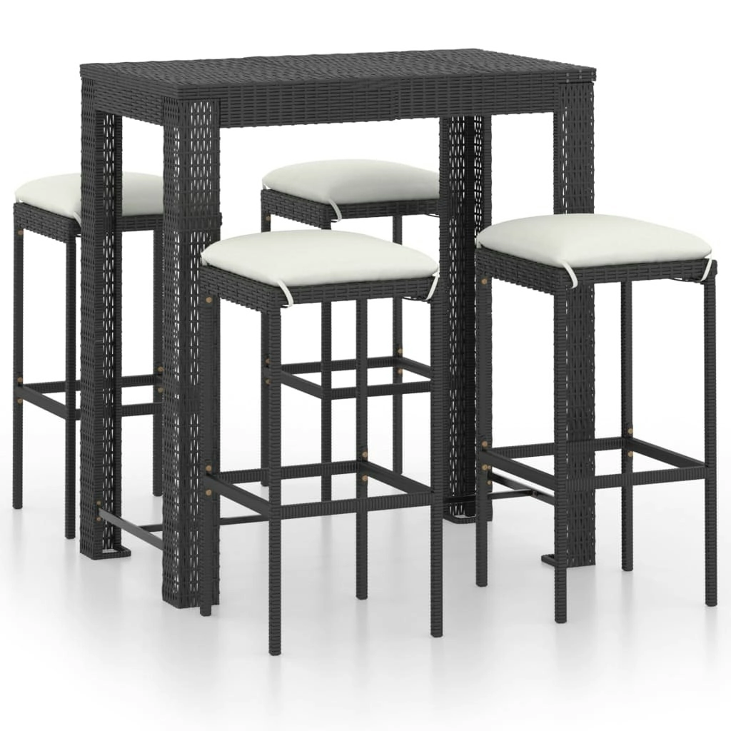 5 Piece Garden Bar Set with Cushions Poly Rattan Black 3064781