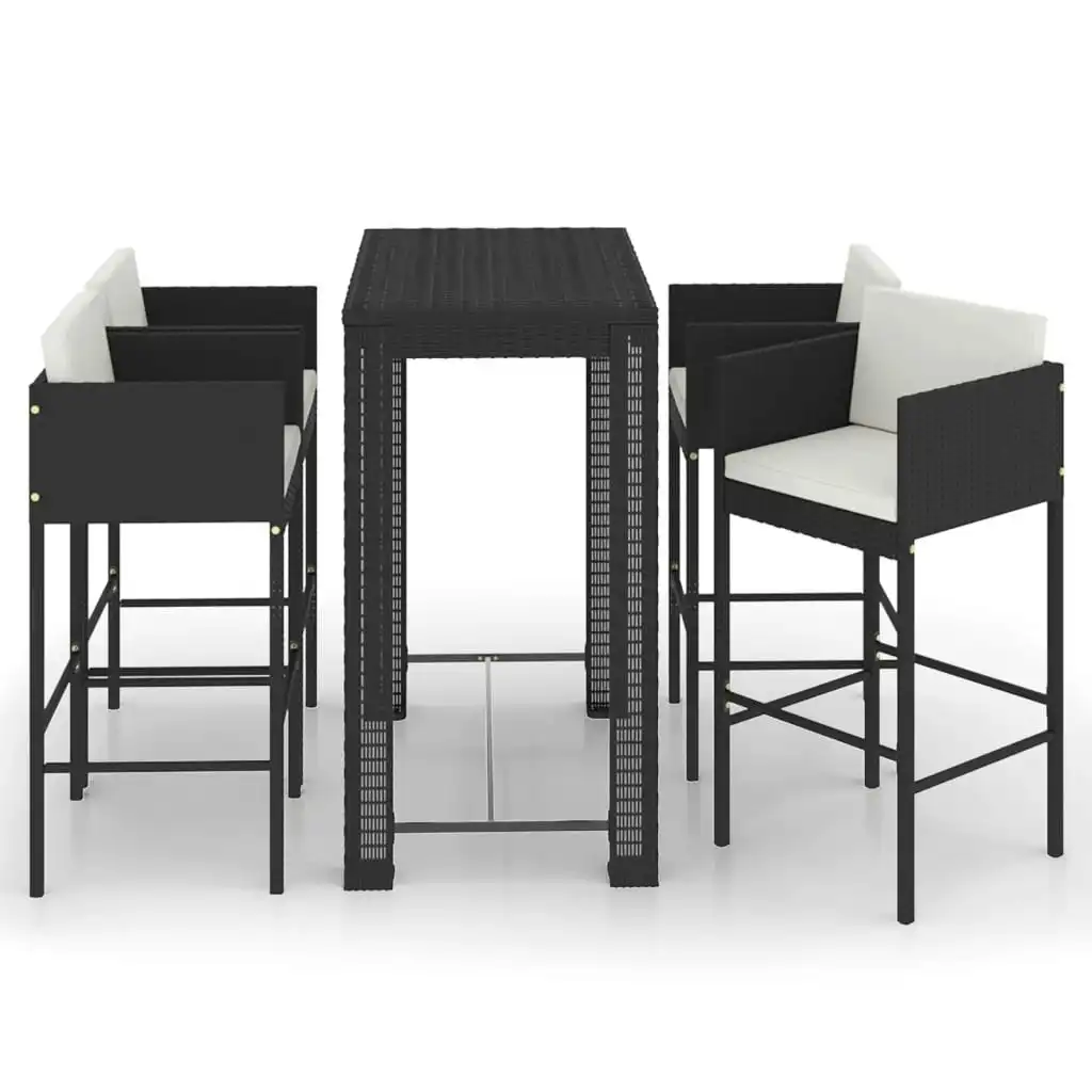 5 Piece Garden Bar Set with Cushions Poly Rattan Black 3094784