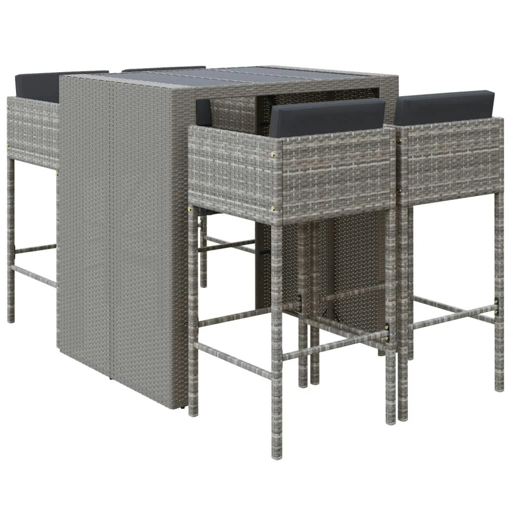 5 Piece Garden Bar Set with Cushions Grey Poly Rattan 3200671