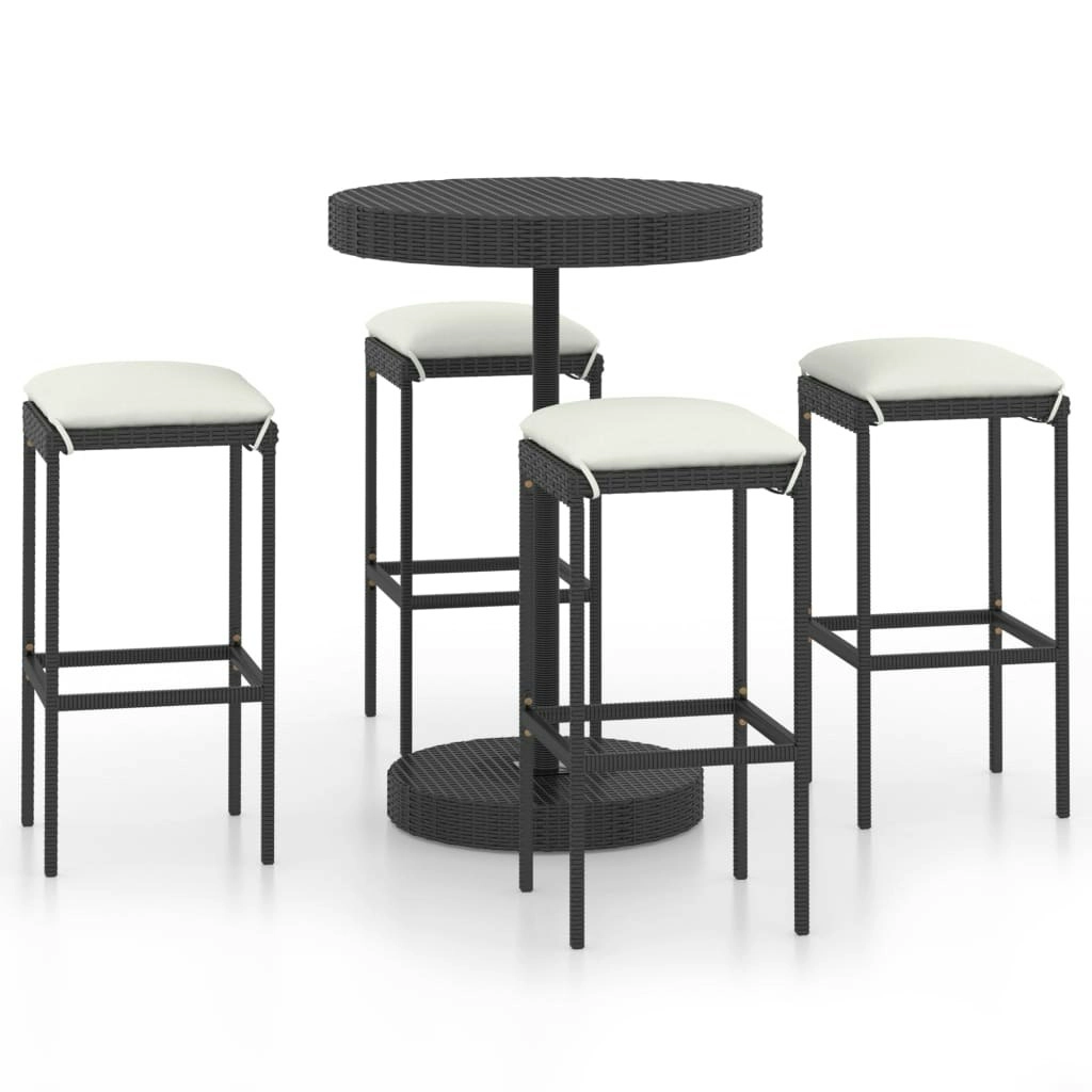 5 Piece Garden Bar Set with Cushions Poly Rattan Black 3064762