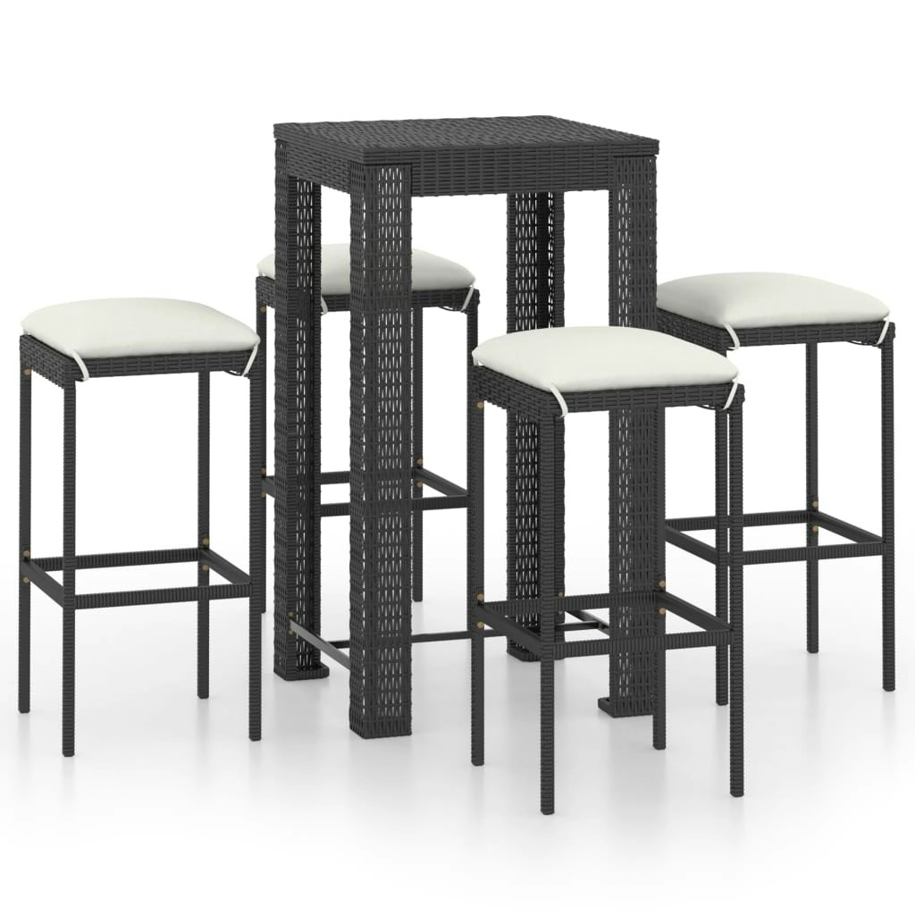 5 Piece Garden Bar Set with Cushions Poly Rattan Black 3064778