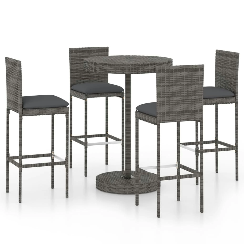 5 Piece Garden Bar Set with Cushions Poly Rattan Grey 3064767