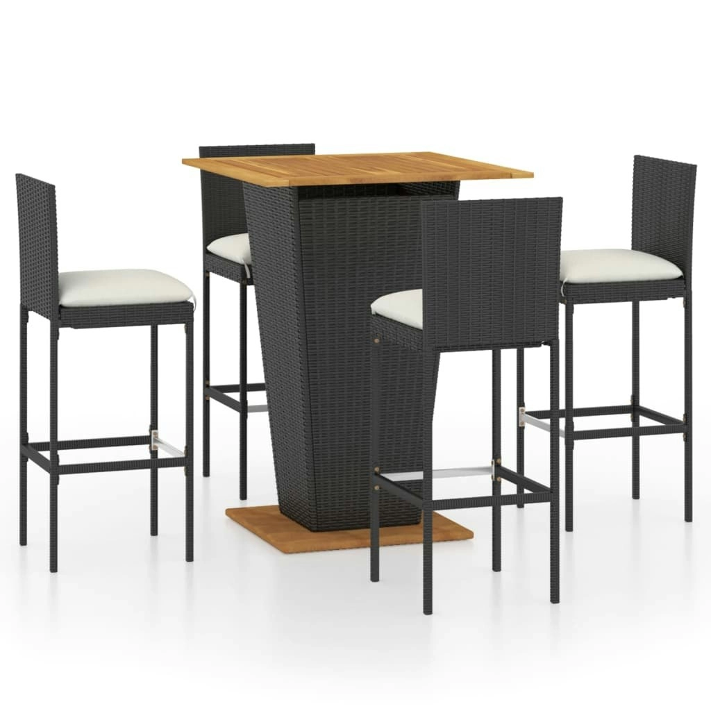 5 Piece Garden Bar Set with Cushions Poly Rattan Black 3064860