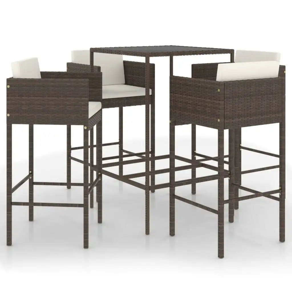 5 Piece Garden Bar Set with Cushions Poly Rattan Brown 3094789