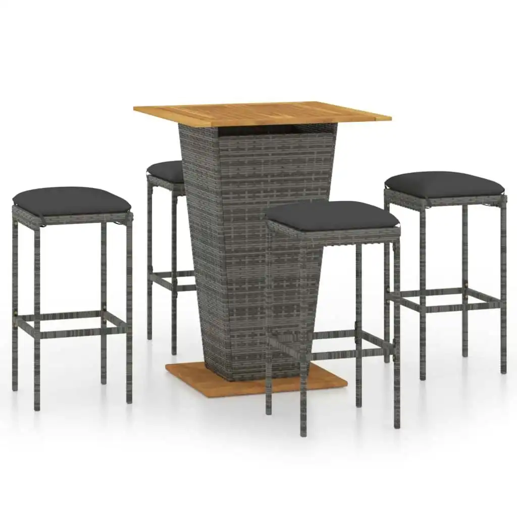 5 Piece Garden Bar Set with Cushions Poly Rattan Grey 3064853