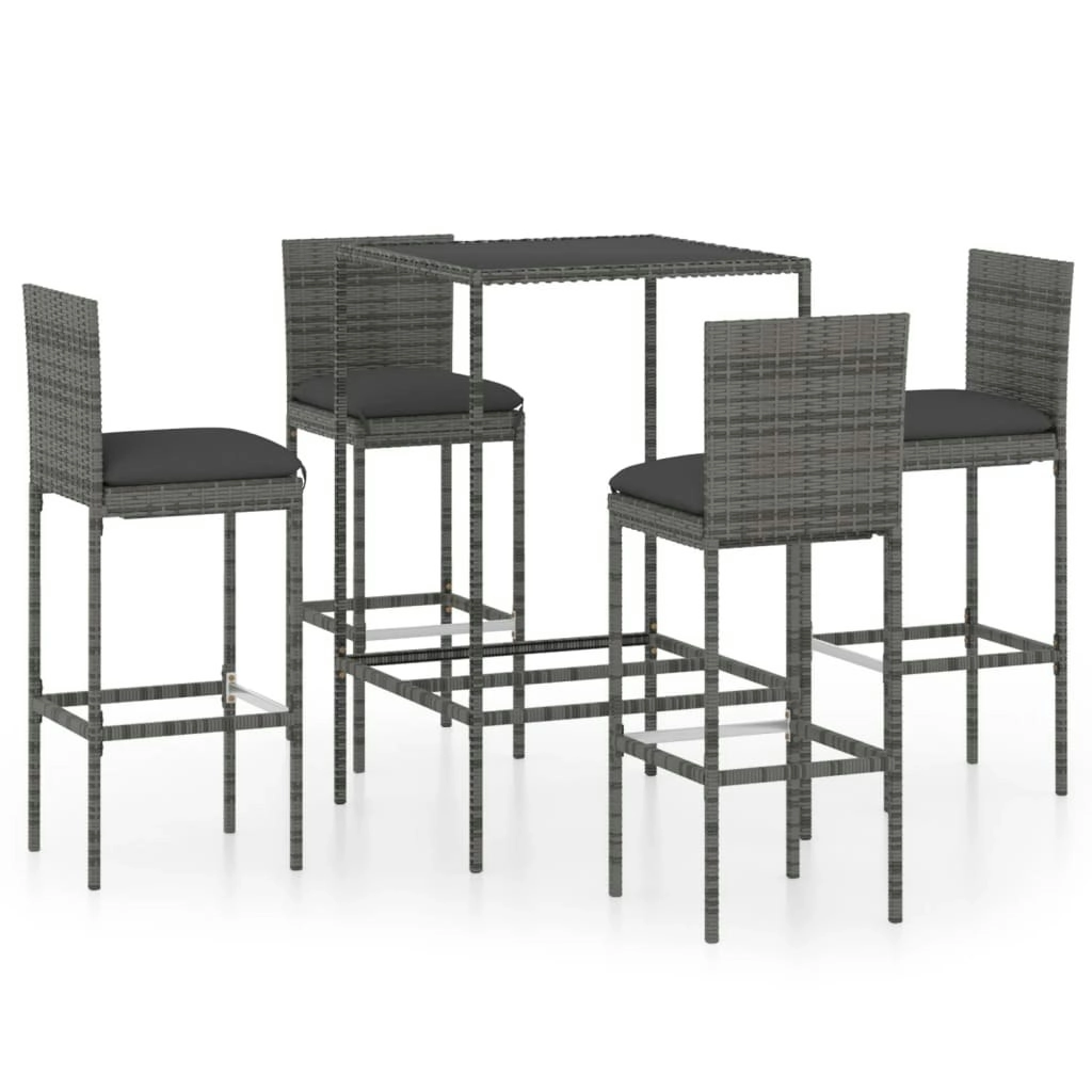 5 Piece Garden Bar Set with Cushions Poly Rattan Grey 3064831