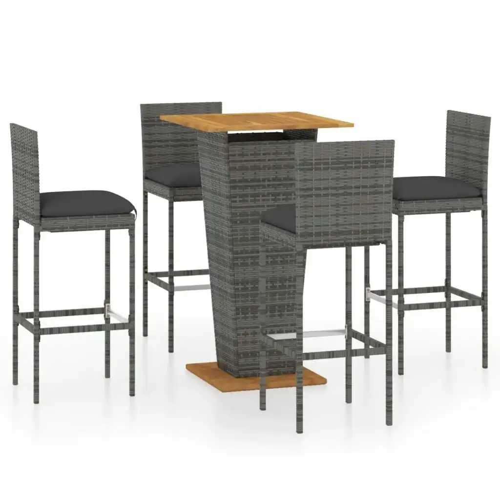 5 Piece Garden Bar Set with Cushions Poly Rattan Grey 3064859