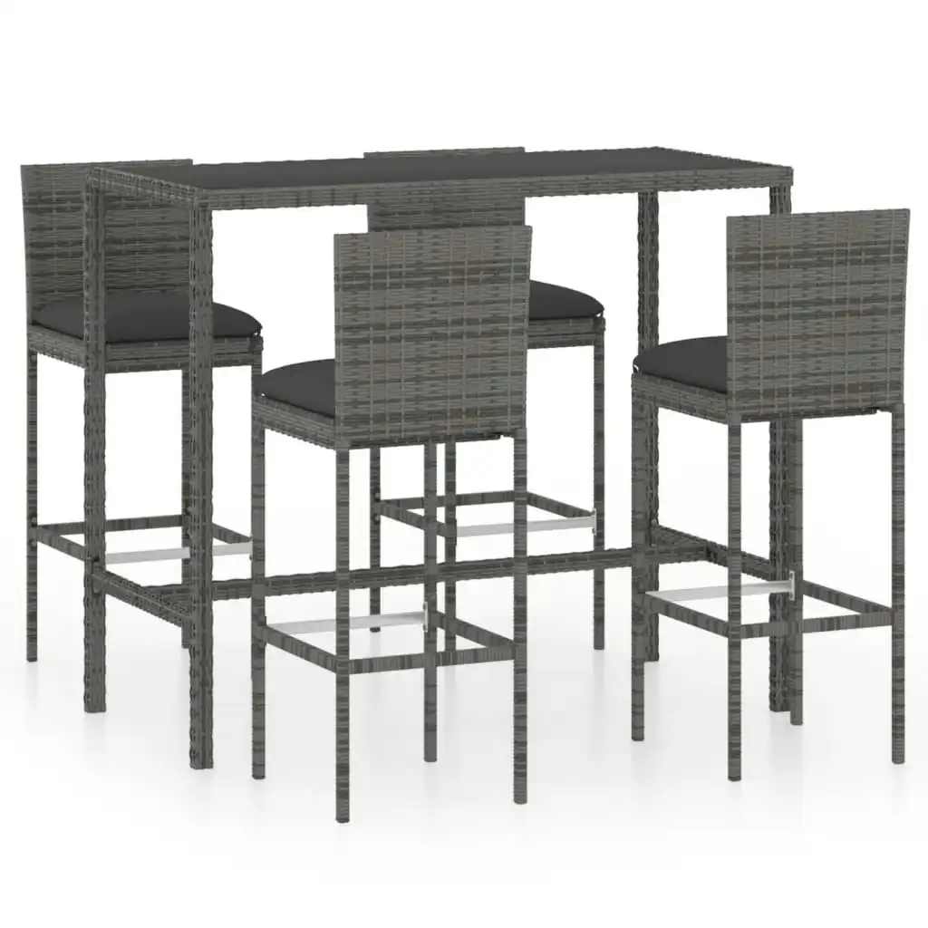 5 Piece Garden Bar Set with Cushions Poly Rattan Grey 3064833