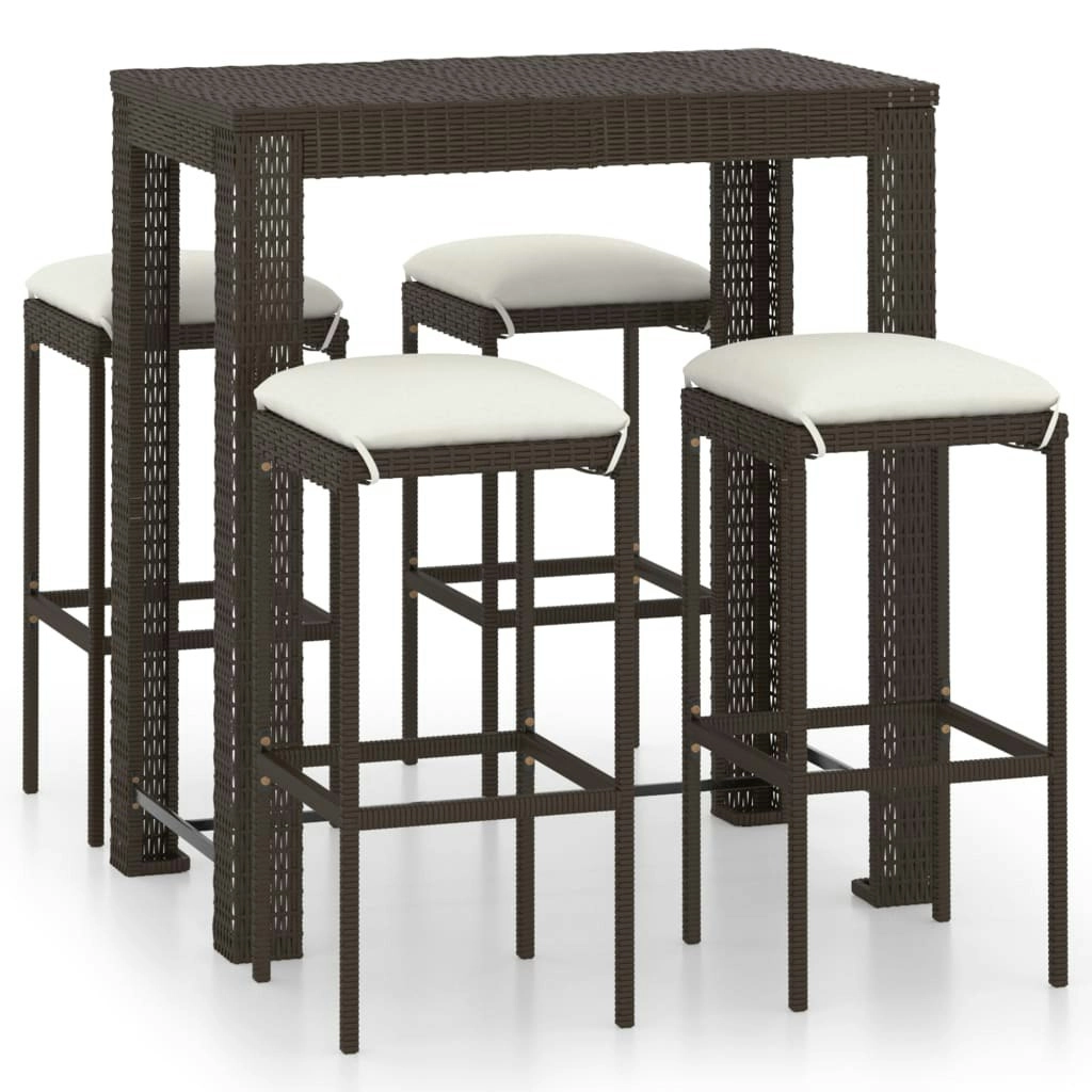 5 Piece Garden Bar Set with Cushions Poly Rattan Brown 3064780