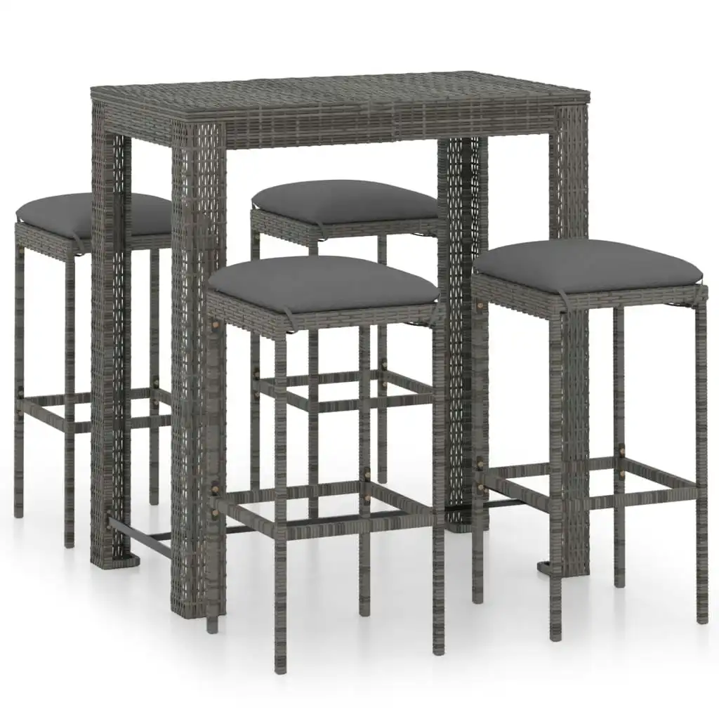 5 Piece Garden Bar Set with Cushions Poly Rattan Grey 3064782