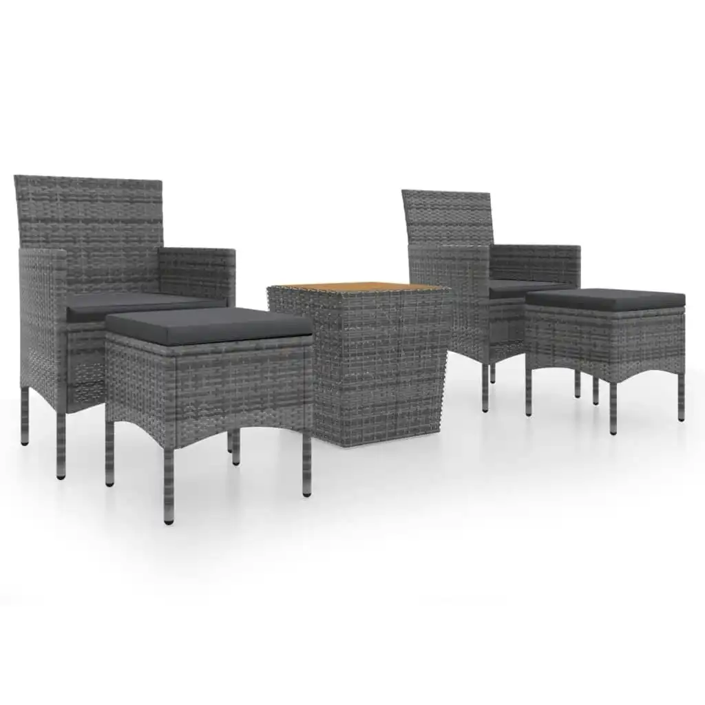 5 Piece Garden Bistro Set Poly Rattan & Solid Acacia Wood Grey 3058373