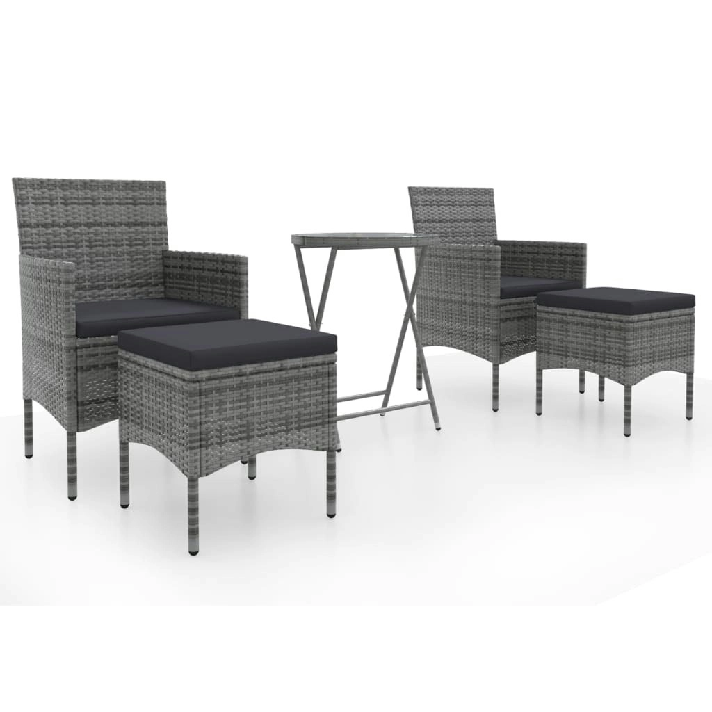 5 Piece Garden Bistro Set Poly Rattan and Tempered Glass Grey 3058389