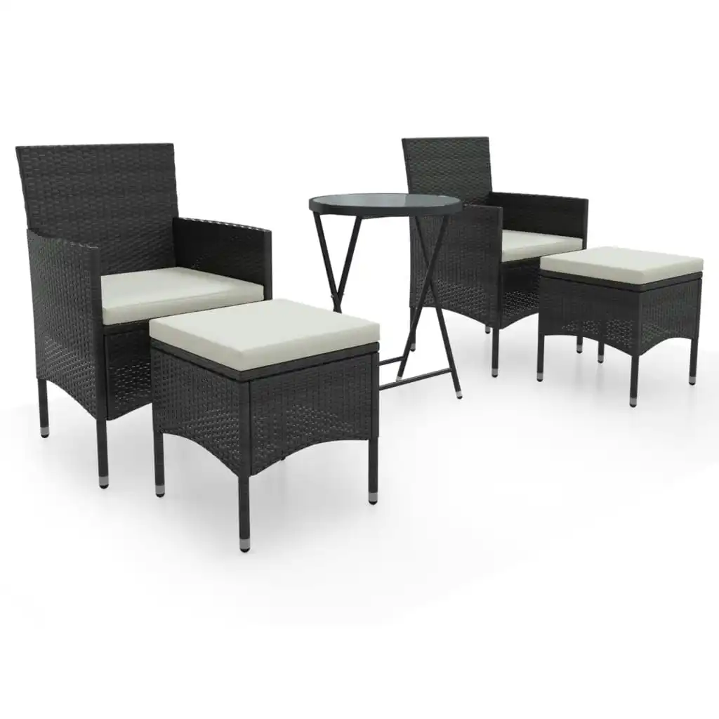 5 Piece Garden Bistro Set Poly Rattan and Tempered Glass Black 3058388