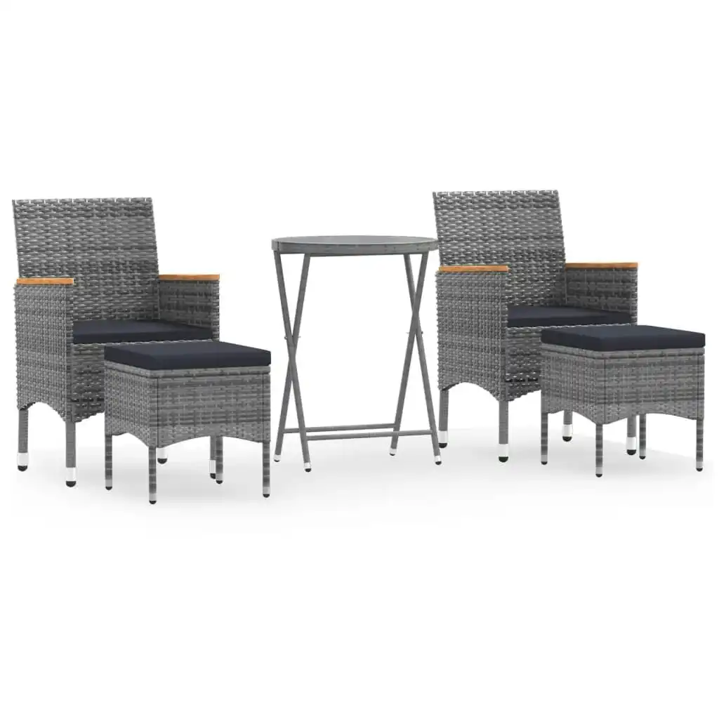 5 Piece Garden Bistro Set Poly Rattan and Tempered Glass Grey 3058395