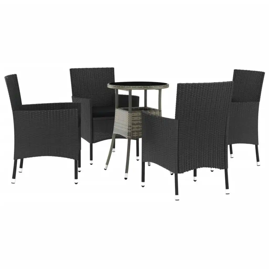 5 Piece Garden Bistro Set with Cushions Black Poly Rattan 3187427