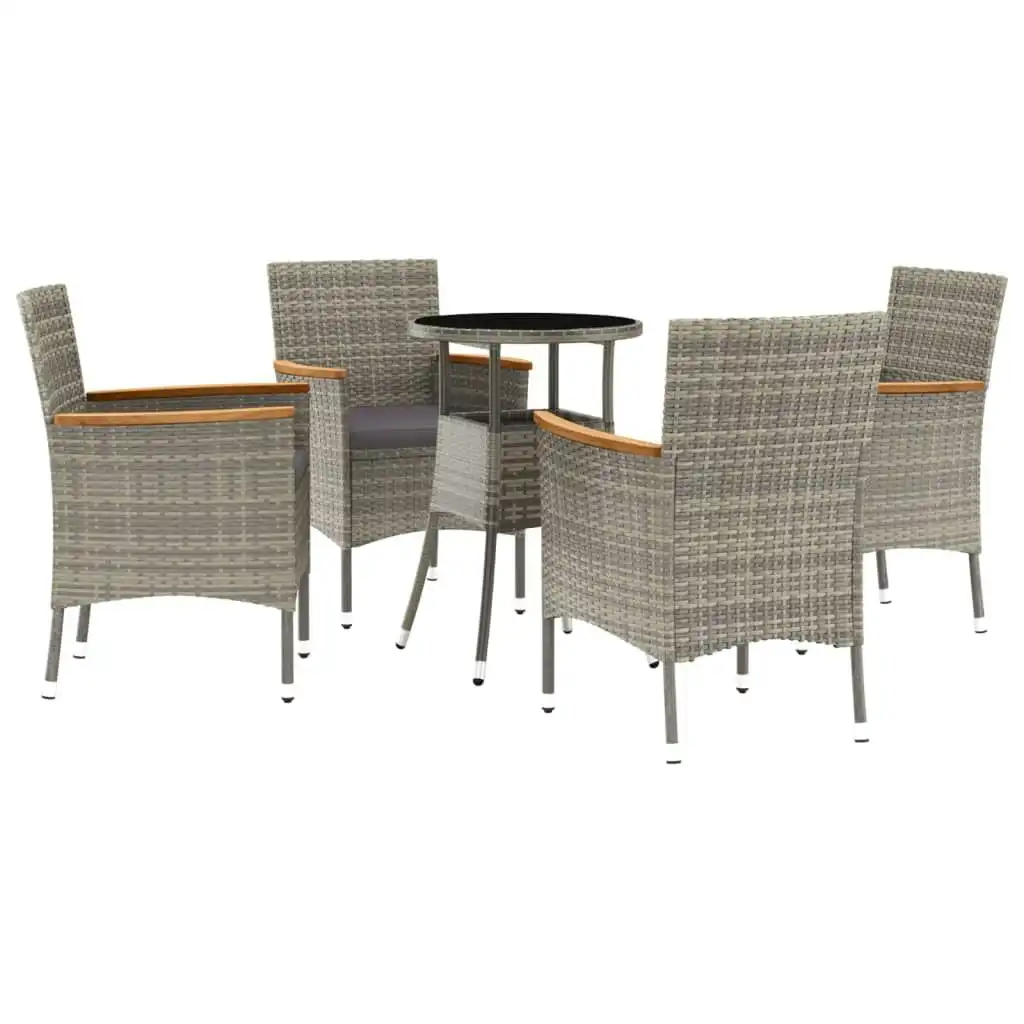 5 Piece Garden Bistro Set with Cushions Grey Poly Rattan 3187425