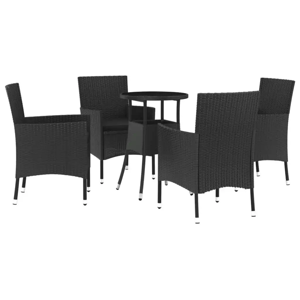 5 Piece Garden Bistro Set with Cushions Black Poly Rattan 3187417