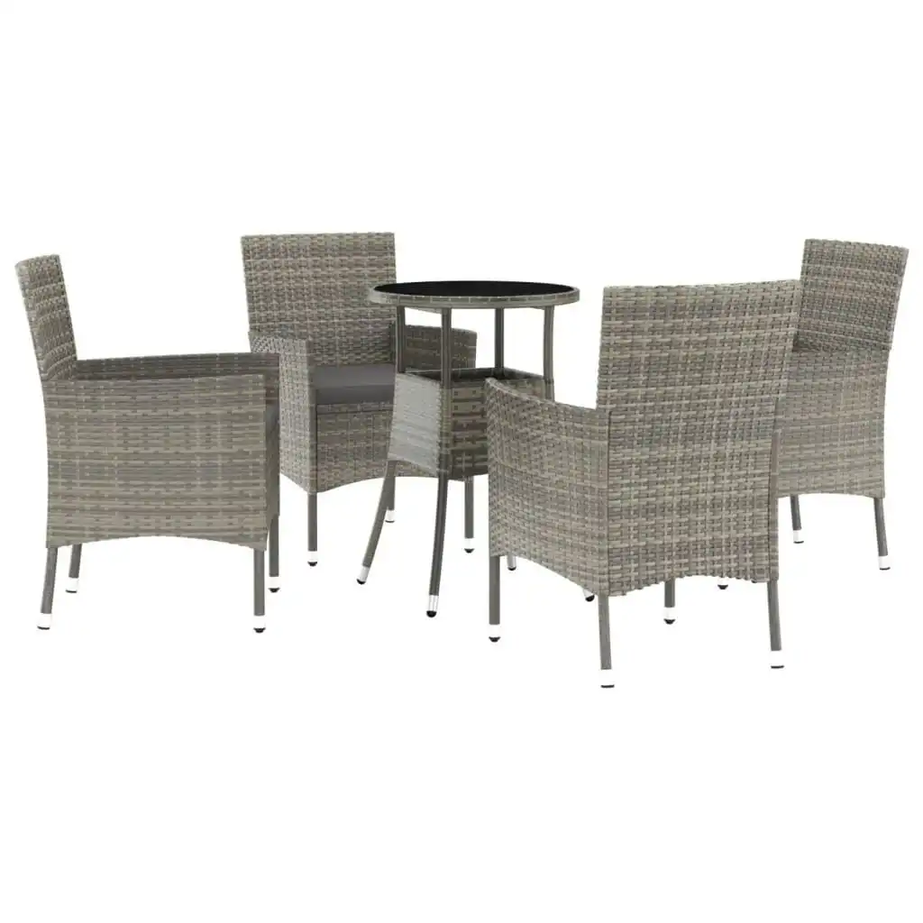 5 Piece Garden Bistro Set with Cushions Grey Poly Rattan 3187419