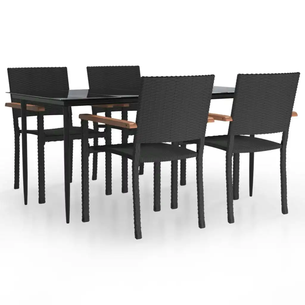 5 Piece Garden Dining Set Black Poly Rattan 3156684