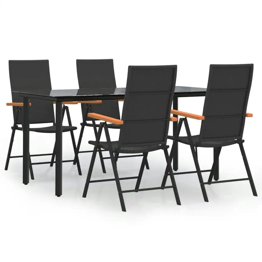 5 Piece Garden Dining Set Black and Brown Poly Rattan 3156520