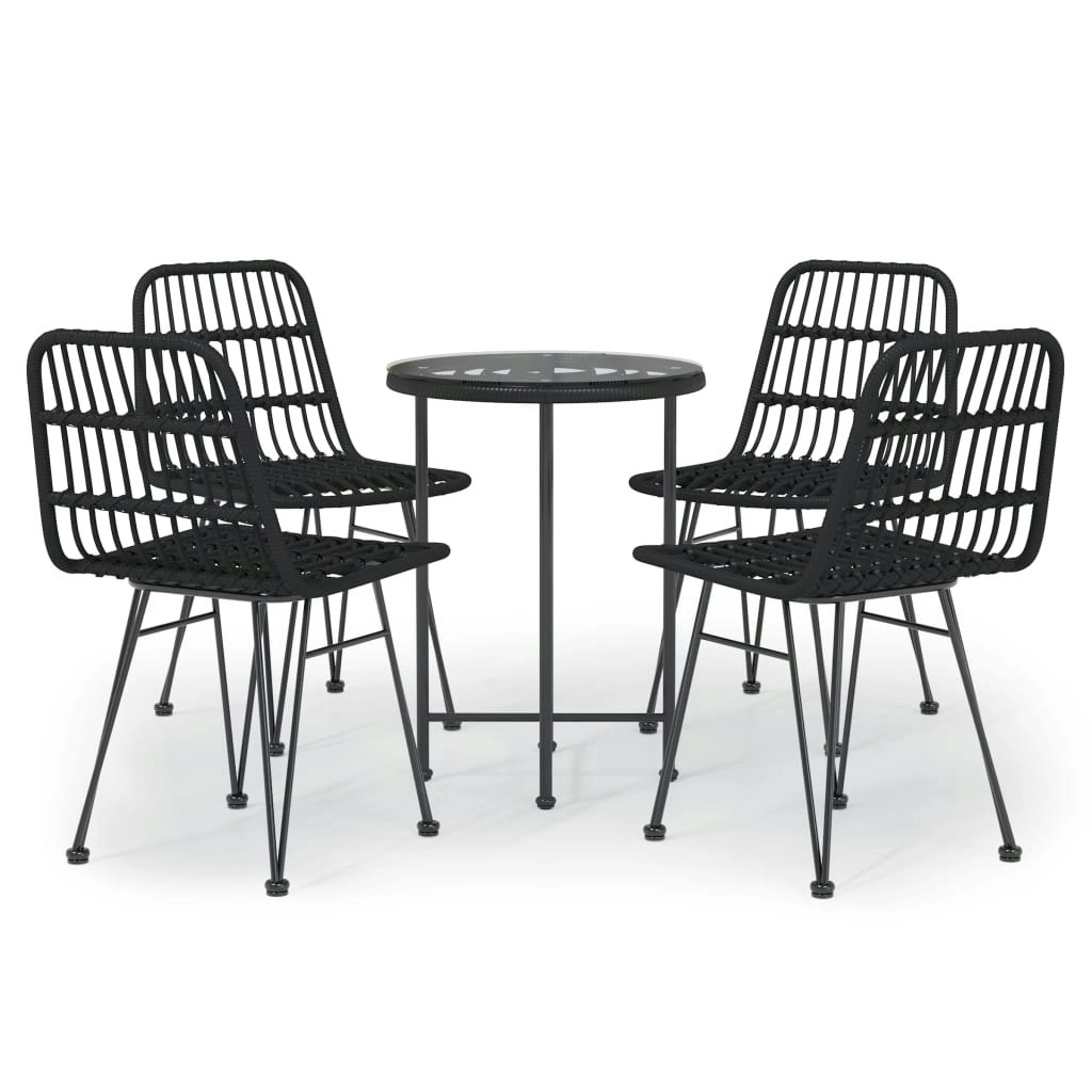 5 Piece Garden Dining Set Black Poly Rattan 3157840