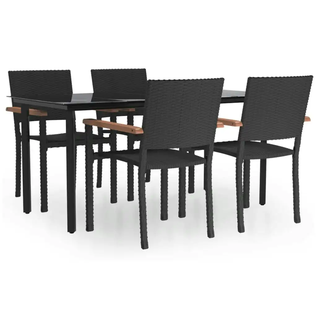 5 Piece Garden Dining Set Black Poly Rattan 3156680