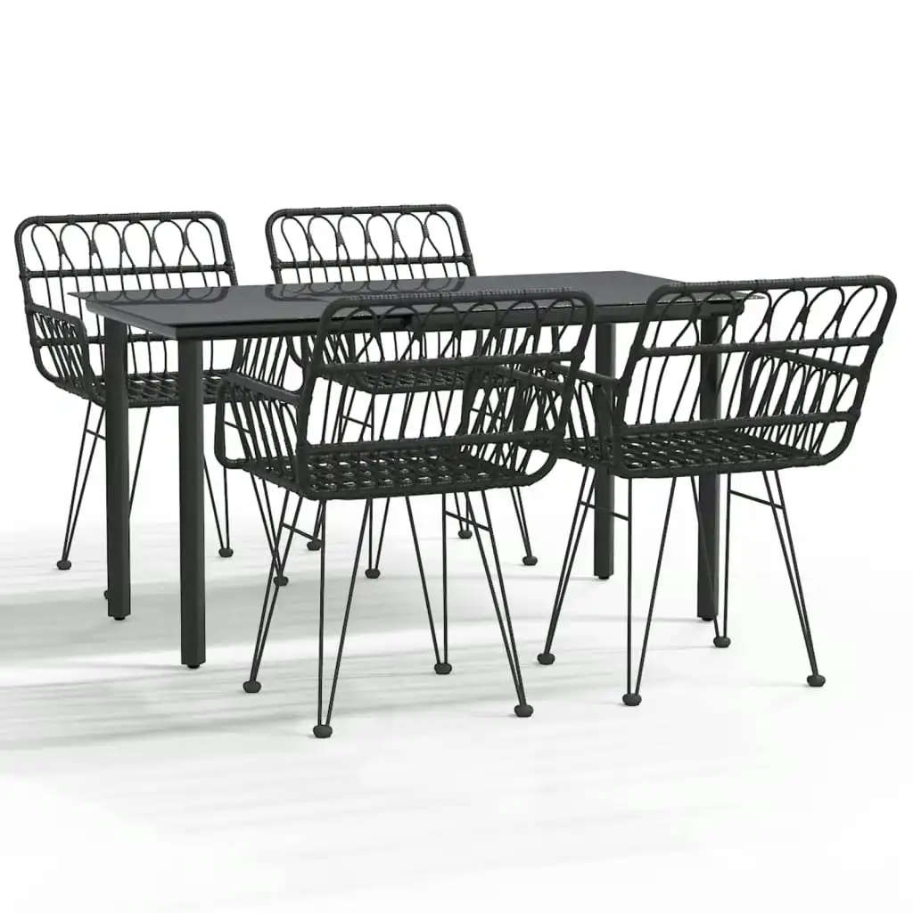 5 Piece Garden Dining Set Black Poly Rattan 3157868