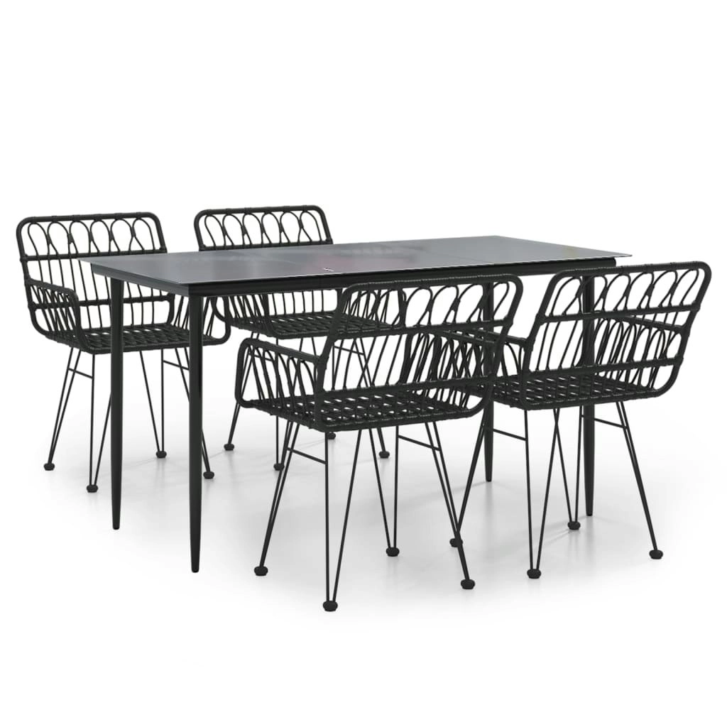 5 Piece Garden Dining Set Black Poly Rattan 3157854