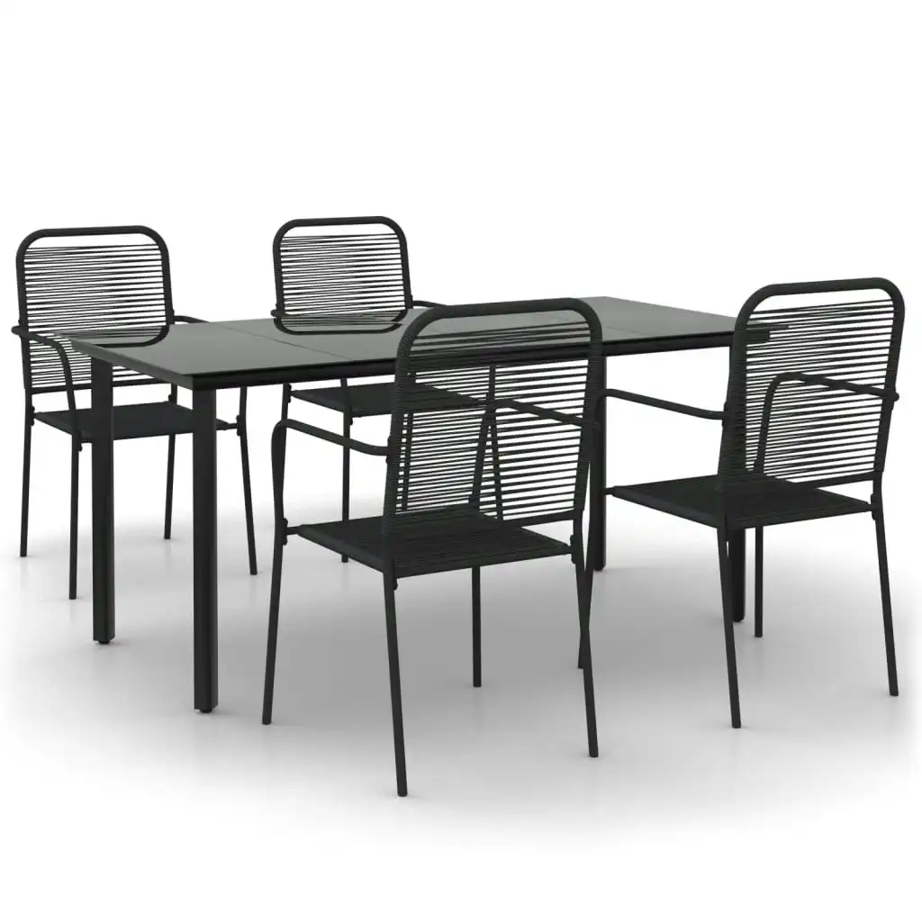 5 Piece Garden Dining Set Black Cotton Rope and Steel 3156536