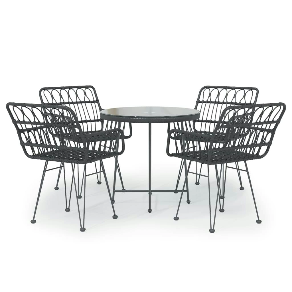 5 Piece Garden Dining Set Black Poly Rattan 3157842