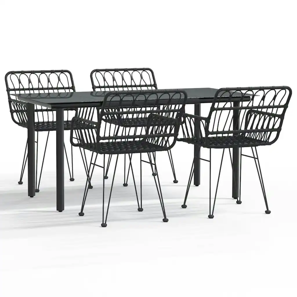 5 Piece Garden Dining Set Black Poly Rattan 3157869