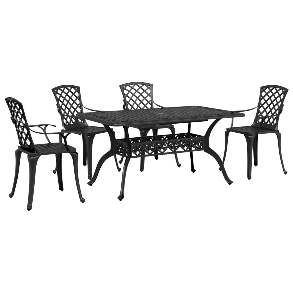 5 Piece Garden Dining Set Black Cast Aluminium 3216317